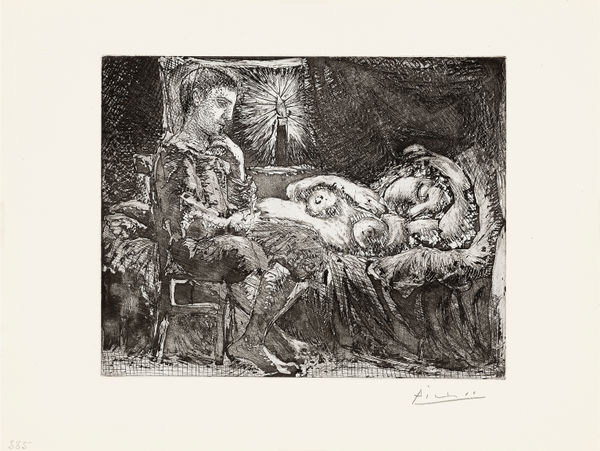 Pablo Picasso, Garçon pensif veillant une dormeuse à la lumière d’une chandelle, 1934