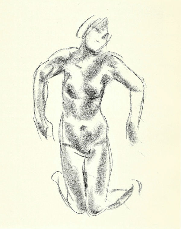 GEORG KOLBE Kniender weiblicher Akt , um 1935 Crayon on paper 48,7 x 39,5 cm 18 7/8 x 15 3/8 in