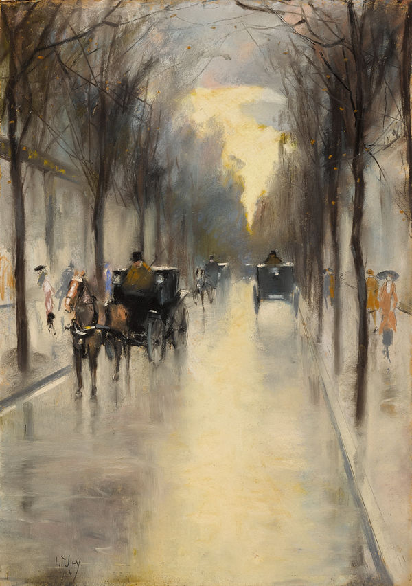 LESSER URY Berliner Straßenszene (Allee im Tiergarten, Berlin), 1915-1925 Pastel on cardboard 50,2 x 35,5 cm 19 3/4 x 13 3/4 in