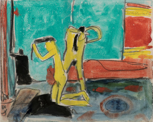 ERICH HECKEL Zwei Akte im Dresdner Atelier, 1910 Watercolor and crayon on velin paper 33,6 x 41,7 cm 13 x 16 1/8 in