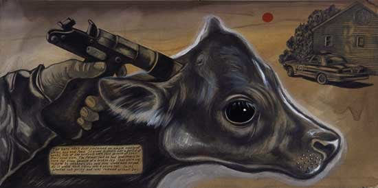 The Barn Next Door, 2003 Graphite, gouache, and watercolor on white Strathmore Bristol board 10 x 20 in (25.4 x 50.8 cm) Series: The Man with No Heart and Cruel