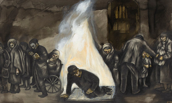 Waiting in Line Outside the Court Building, 1993 Graphite, ink and gouache on white Strathmore Bristol board 29 1/8 x 23 1/8 in (74 x 58.7 cm) Series: The Liverpool Series