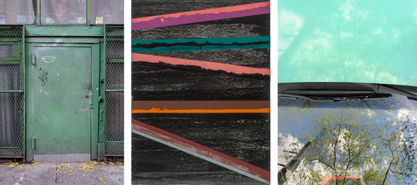 Juan Uslé Frank´s Lab, NY, 2017 - Ocaso, Benissa, 2018 - Cielo Verde, Düsseldorf, 2012, 2012/2018 3 parts work , pigmented ink , Photo Rag Ultrasmooth 305g Hahnemühle , vinyl dispersion and pigments on canvas 2 of 2 + 1 AP