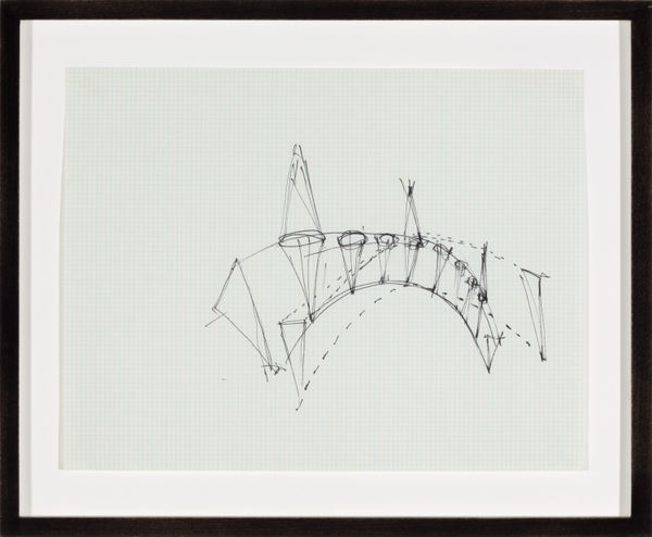Gordon Matta-Clark Sky Hook (study for a balloon building), 1978 black ink on green graph paper 21.7 x 28 cm 8 8/16 x 11 1/16 ins