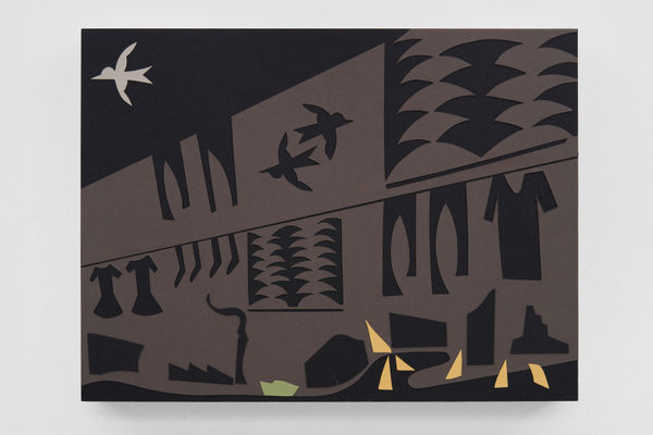 Julian Irlinger Untitled (three birds), 2025 Paper cut-out mounted on wood 30 x 40 x 3.7 cm 11 3/4 x 15 3/4 x 1 1/2 in