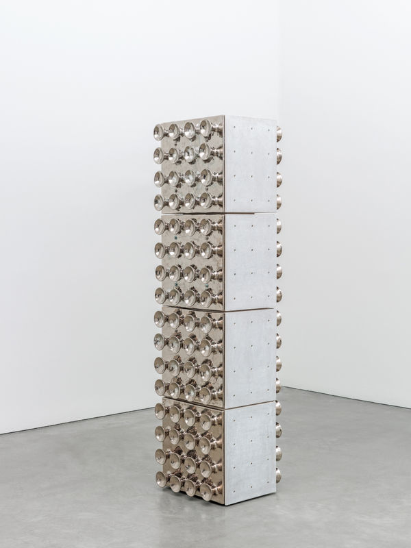 Leunora Salihu Turm, 2022 Ceramic, platinum glaze, MDF 200 x 52 x 52 cm | 78 3/4 x 20 1/2 x 20 1/2 in