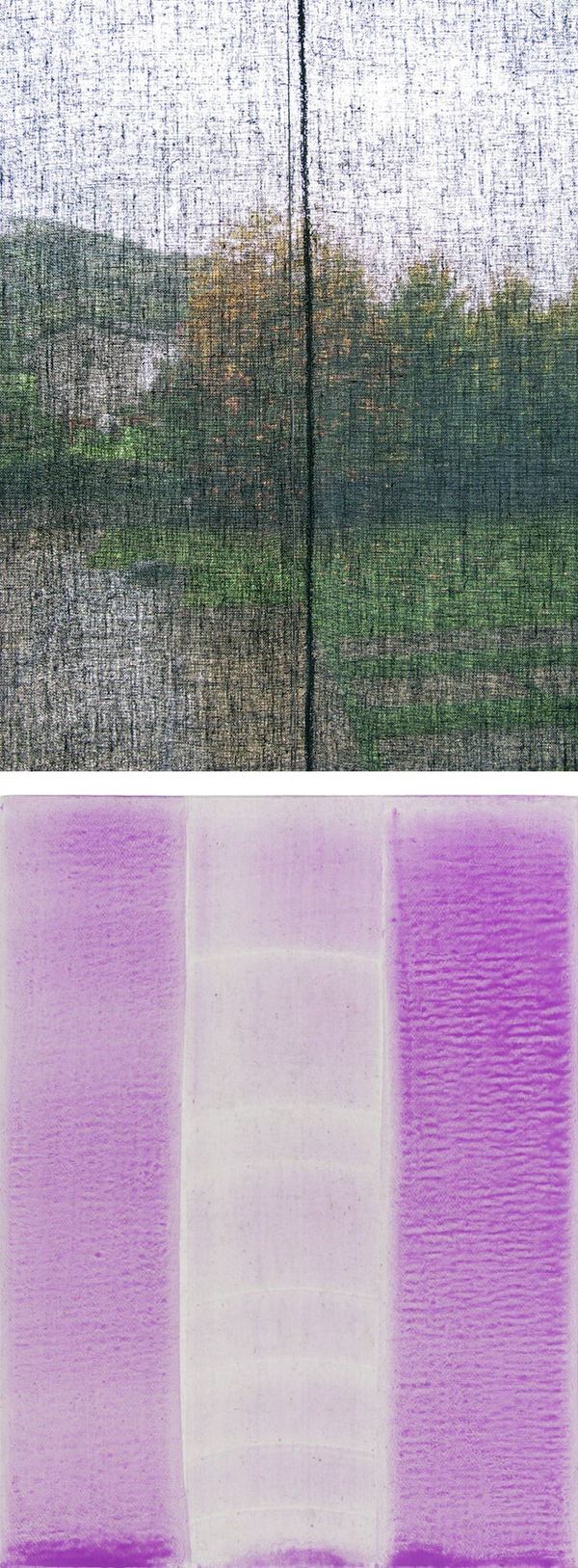 Juan Uslé La Entrada, Saro, 2007 - Expandida, Benissa, 2018, 2007/2018 2 parts work , pigmented ink , Photo Rag Ultrasmooth 305g Hahnemühle , vinyl dispersion and pigments on canvas 2 of 2 + 1 AP