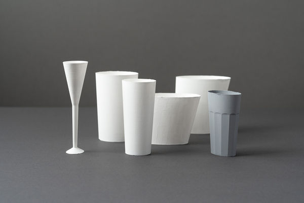 Olena Zubach, Still Life with White Glasses and a Grey One, 2025