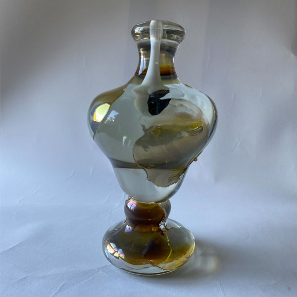 glasobjekt, massivt, klarglas, guld, öga i glaset