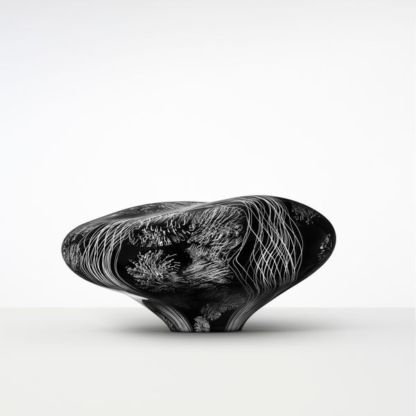 glasobjekt, svampformad, svart, vit