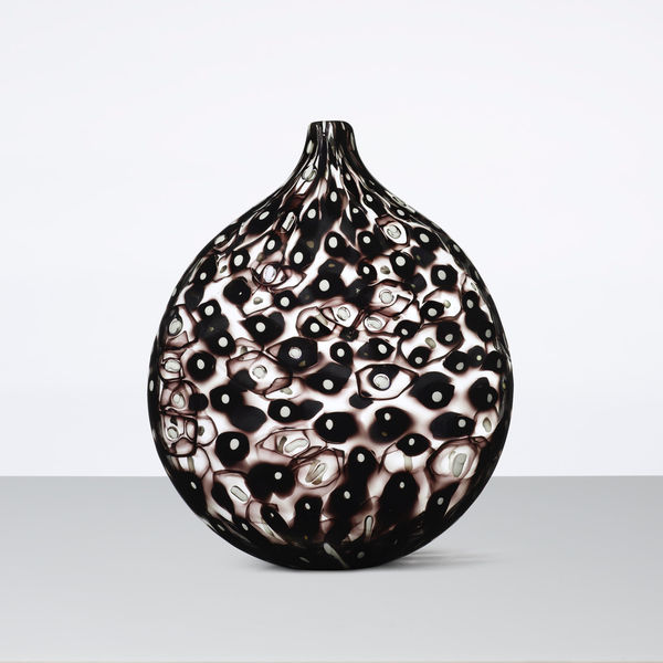 glasobjekt, lökformad, grå, prickig