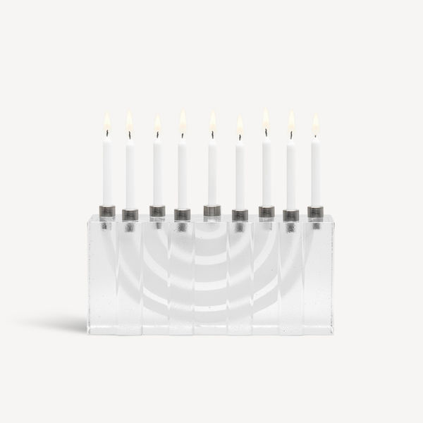 ljusstake, massivt glas, vit, 9 st ljus, silver