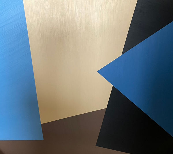 Abstrakt tavla av Sigfrid Billgren, svart, brun, berige, blå, raka liner.