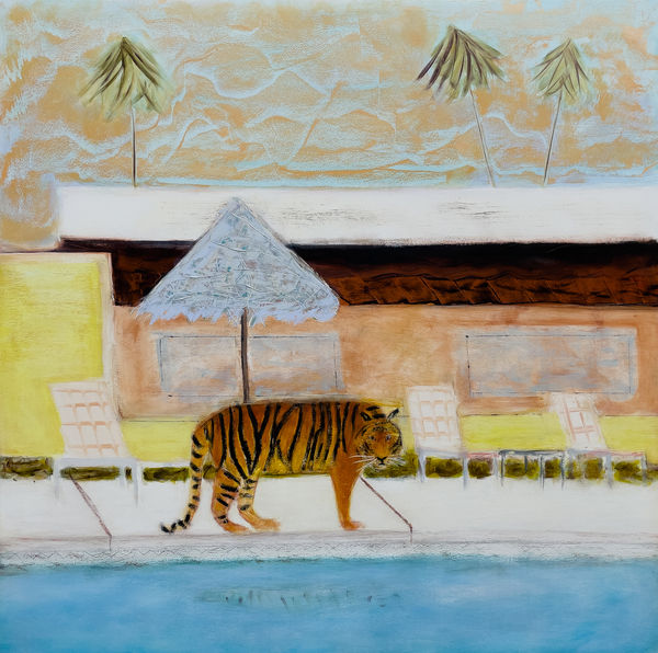 Megan Magill Narcissus and the Tiger, 2023 Oil and Oil Stick on Panel 36x36x1.5"