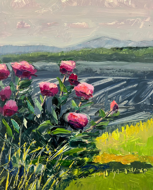 Louise Bourne Wild Peonies, 2025 Oil on Panel 10x8x1.5 in.
