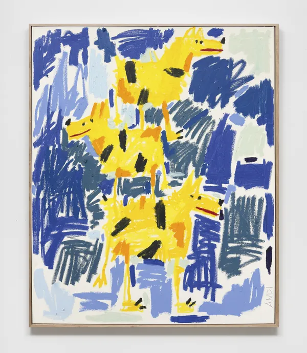 Andi Fischer NO PROBLEMS TO EXPECT YET , 2025 oil stick, pencil on canvas 110 x 90 cm, 113 x 93 x 3.5 cm artist frame