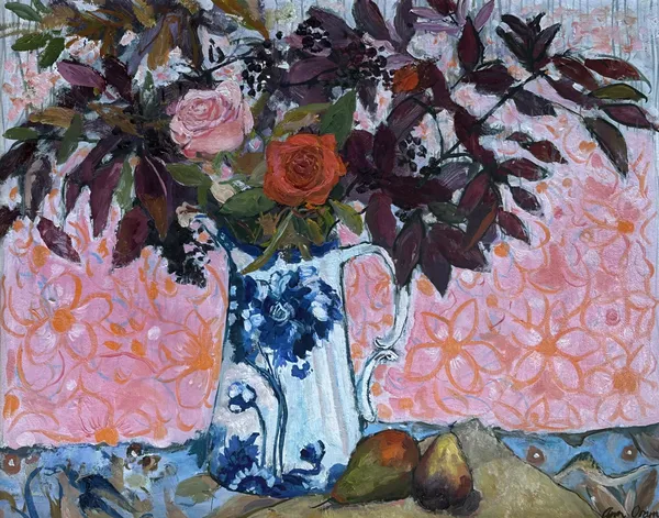 Ann Oram RSW, Roses and Elderberry Leaves