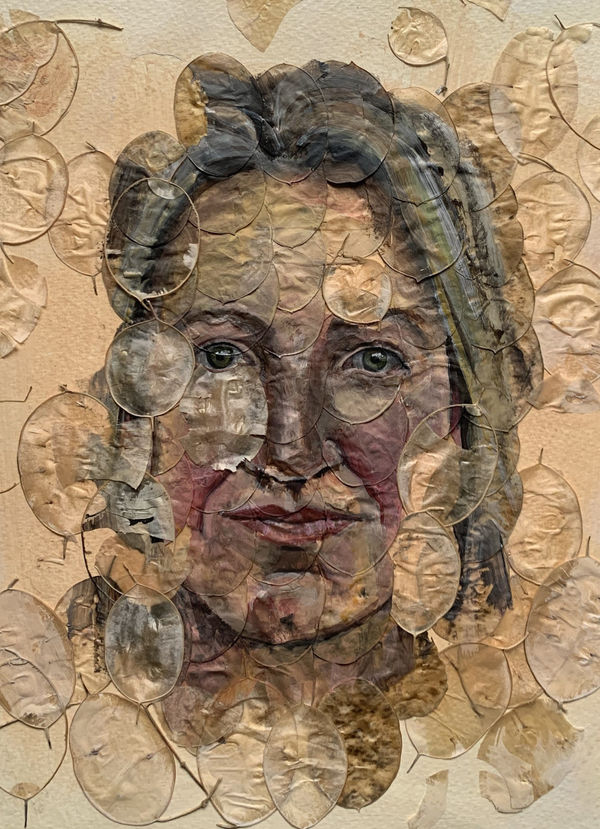 Sonya Binnie Dis-Integration Acrylic on seed heads 30 x 30 cm Framed 33 x 33 cm