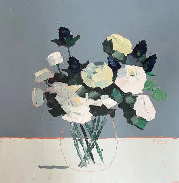 Fiona Sturrock Roses and Thistles Acrylic 40 x 40 cm Framed 60 x 60 cm