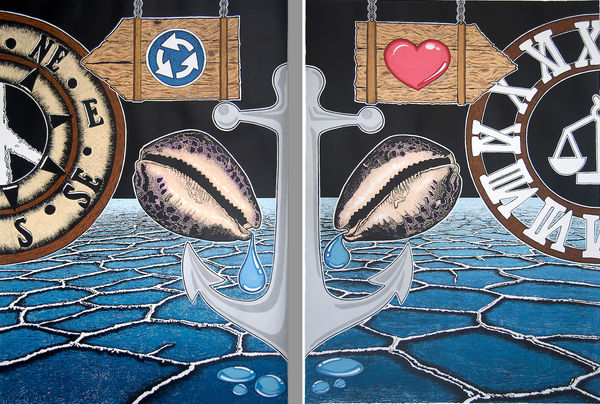 Ade Adesina Revolver II & III Oil on Canvas 100 x 69 cm each Framed 113 x 82 cm each