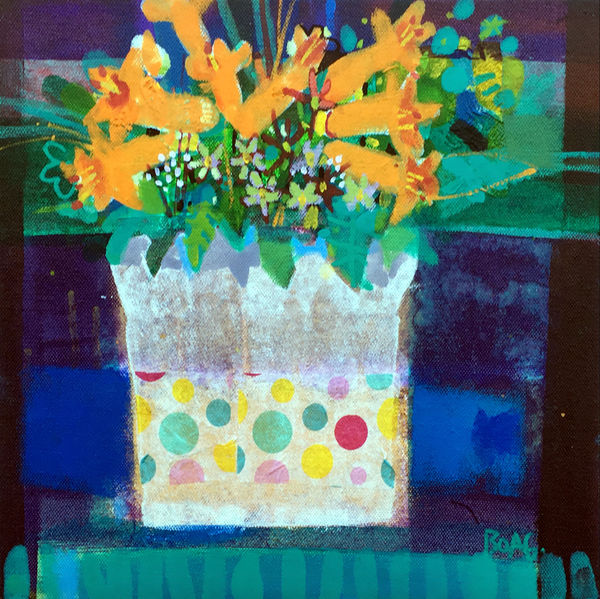Francis Boag Polka Dots and Lillies Acrylic on canvas 30 x 30 cm Framed 40 x 40 cm