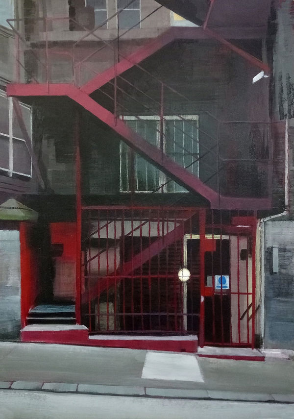 Lindsey Lavender Fire Stair Acrylic on paper 40 x 30 cm Framed 63 x 50 cm