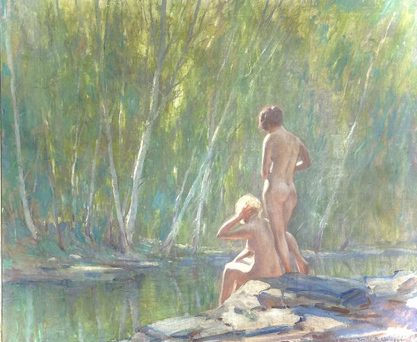 Emile A. Gruppé (1896-1978), Nudes by a Wooded Stream