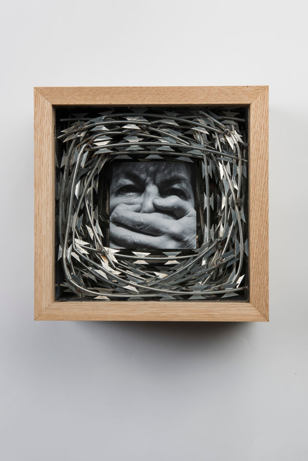 Kalliopi Lemos, Wooden and Stainless Steel Box with Face and Hands no.1, 2018