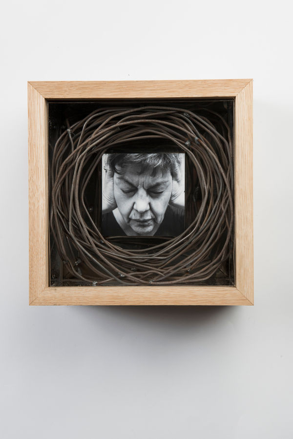 Kalliopi Lemos, Wooden and Stainless Steel Box with Face and Hands no.3, 2018