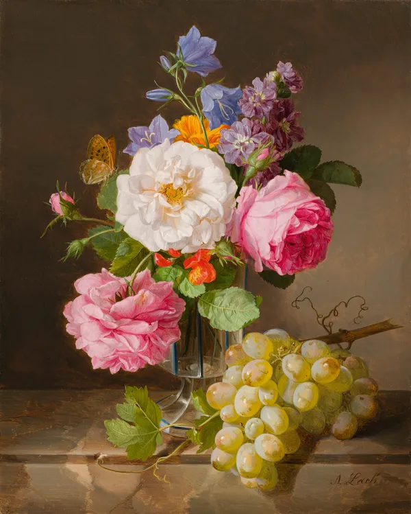 Andreas Lach Small Bouquet with Grapes, c. 1840 Oil on canvas 39 x 32 cm signed on the lower right: "A. Lach"