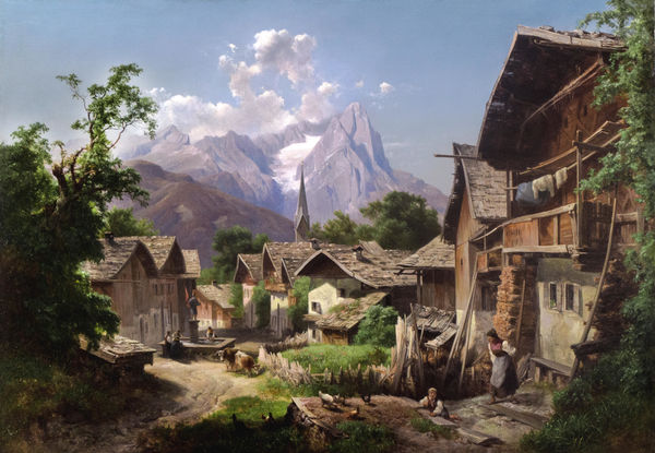 Anton Hansch, Blick von Partenkirchen auf die Zugspitze, 1861