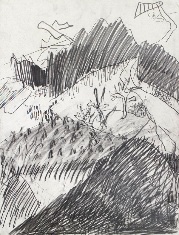 Erich Steininger, "Drei Obstbäume in der Landschaft", 1984