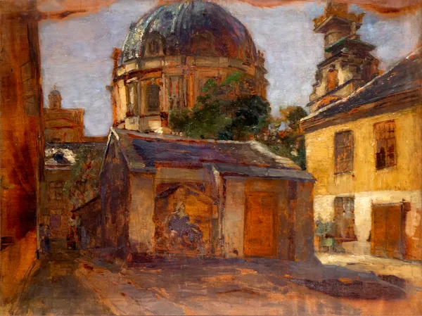 Tina Blau, View of the Courtyard of the Mondscheinhaus with the Fruhwirtshaus (Technikerstrasse), c. 1890