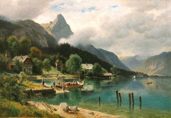 Ludwig Halauska, Weissenbach am Attersee mit Blick auf den Schoberstein, 1872