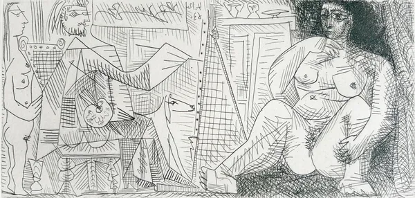 PABLO PICASSO, In the Studio: Painter, Model and Spectator | Dans l'atelier: peintre, modèle, spectatrice, 1963