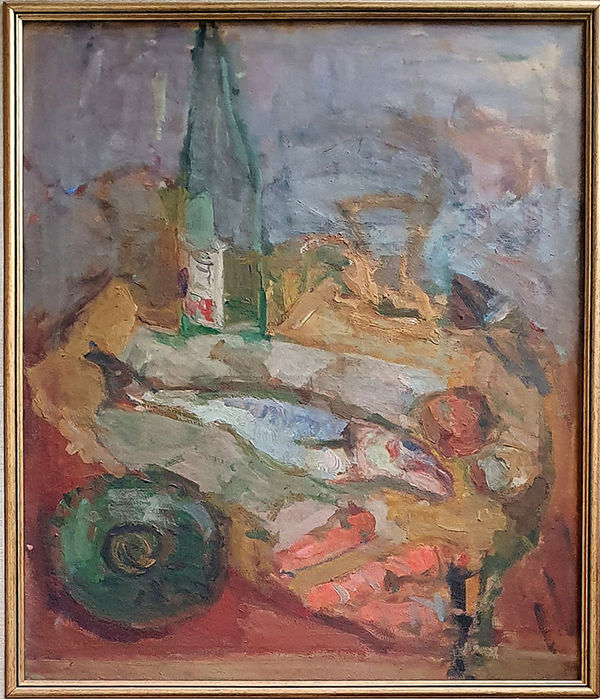 ZYGMUNT SCHRETTER, Still Life with Bottle and Fish, ca. 1950's