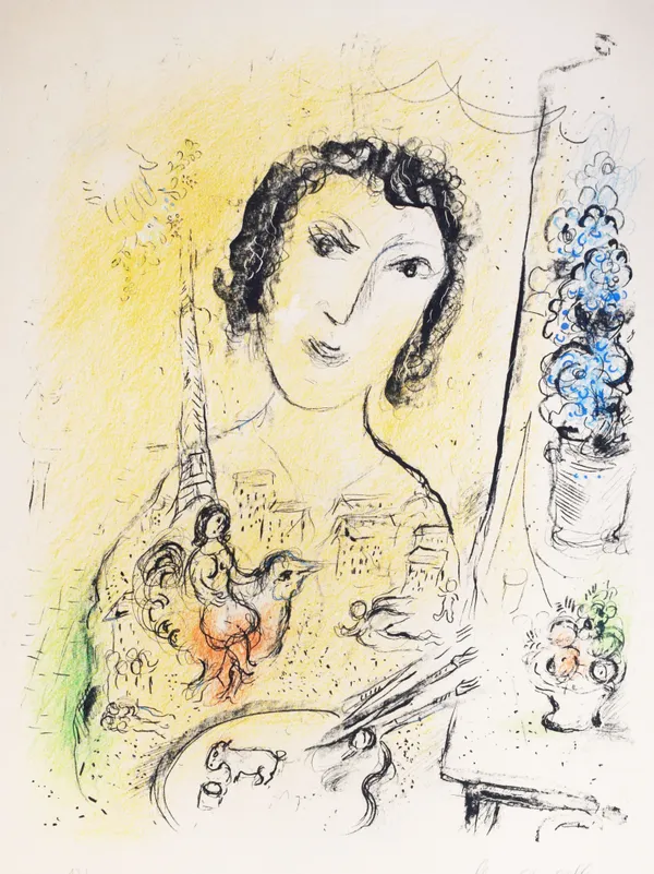 MARC CHAGALL, Self Portrait [With Eiffel Tower], 1974