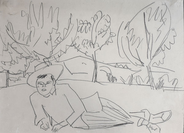 ERNST LUDWIG KIRCHNER, Reclining Young Man | Liegender junger Mann, circa 1911, 1911