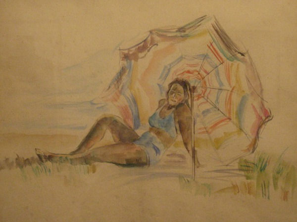 ADOLPHE MILICH, Sunbathing Woman under Parasol