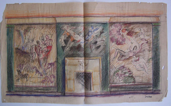 JOZSEF BATO, Interior Design with two panels, ca. 1920's
