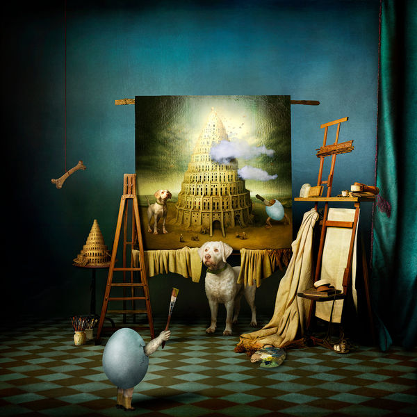 Maggie Taylor surrealist photography dog and blue egg at gilman contemporary
