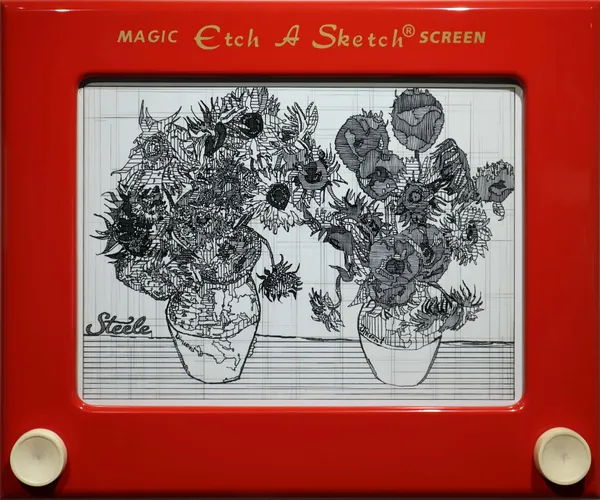 Ben Steele Etch a Sketch of van gogh sunflowers available at Gilman Contemporary