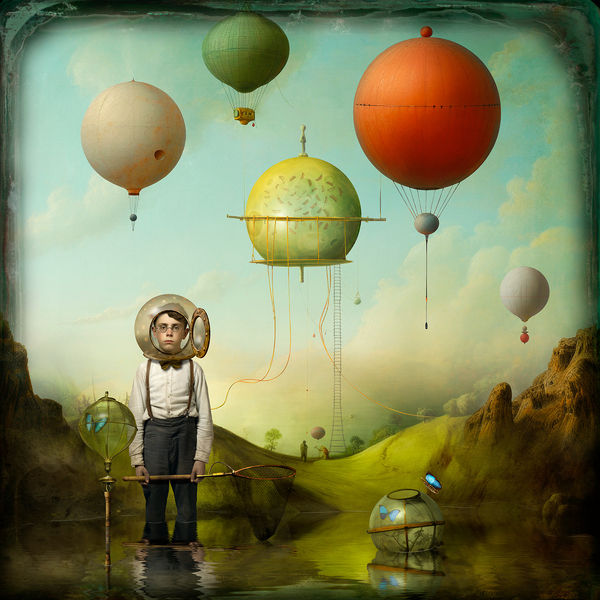 Maggie Taylor surrealist photography man and balloons available gilman contemporary