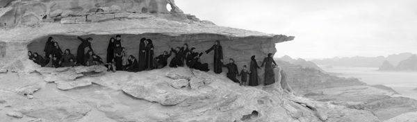 Nick Brandt Black and white photography Syrian Refugees in cave in Jordon Desert available at Gilman Contemporary