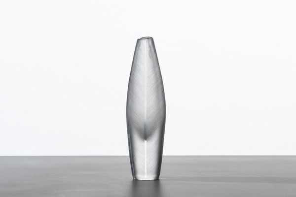 Turned-mold blown glass, combe cut vase