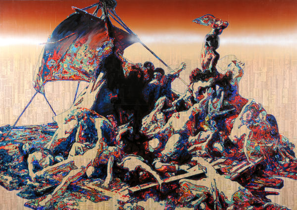 Raft, 2009 Financial newspaper, archival inkjet and acrylic on polyester 150 x 200 x 5 cm 59 1/2 x 78 1/2 x 2 in