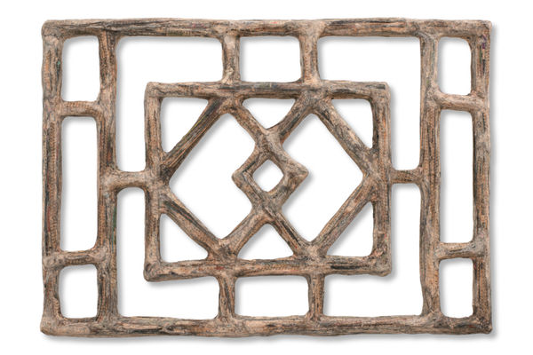 Bai Juyi’s "Mountain Window" (山窗), 2023 Financial Times newspaper, bamboo and adhesive 40 x 58 cm 16 x 23 in