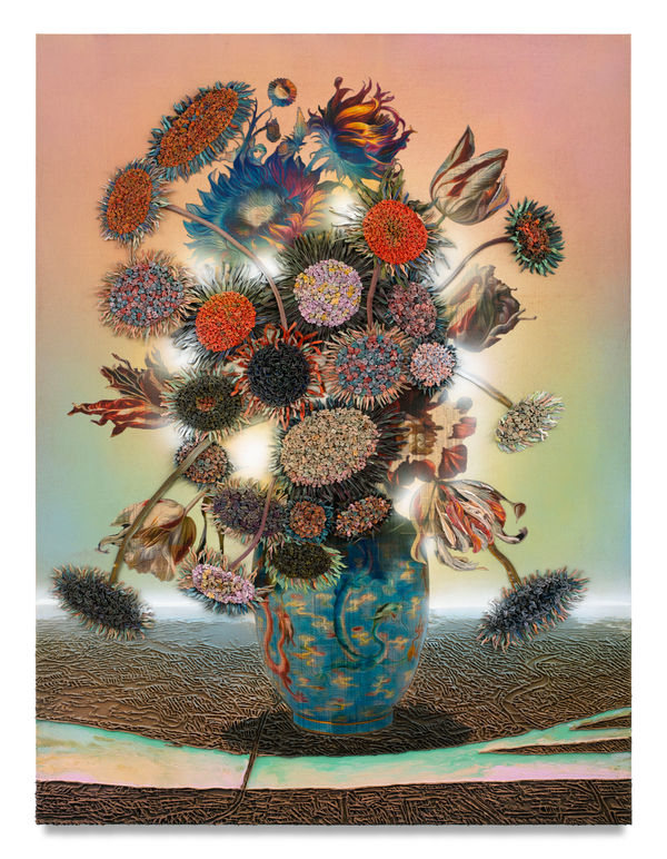 Pearl of the Yangtze, 2023 Financial newspaper, archival inkjet, acrylic and sand on linen 200 x 150 x 5 cm 78 1/2 x 59 x 2 in