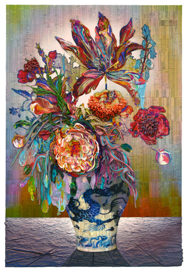 Dopamine Loop, 2013 Financial newspaper, archival inkjet, acrylic and sand on canvas 150 x 100 x 5 cm 59 1/2 x 39 1/2 x 2 in