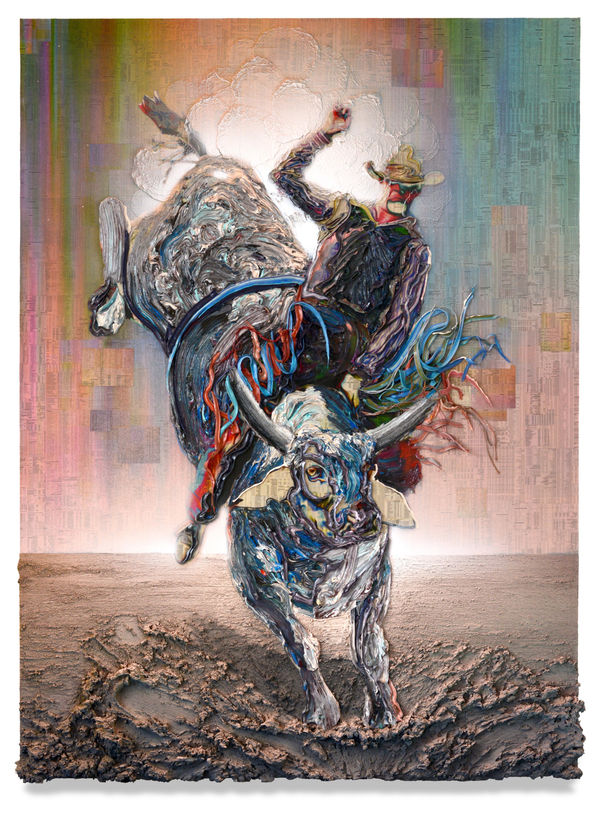 Continuum of Conflict, 2016 Financial newspaper, archival inkjet, sand and acrylic on canvas 200 x 150 x 5 cm 78 1/2 x 59 1/2 x 2 in